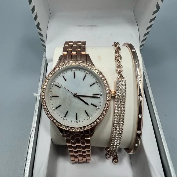 INC Womens Watch And Bracelet Set Pink Rosegold Multicolor Inc International Concepts Bracelet Watch in Rose Gold-Tone  main image 3